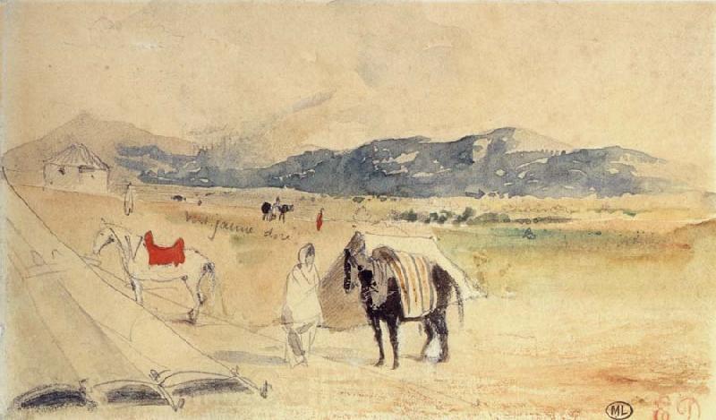 Eugene Delacroix Encampment in Morocco between Tangiers and Meknes Norge oil painting art